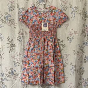 Rachel Riley Pink Multi Floral Smocked Cotton Dress